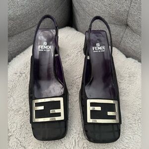 FENDI Zucca Slingback Shoes in Excellent Vintage Condition Black 35.5